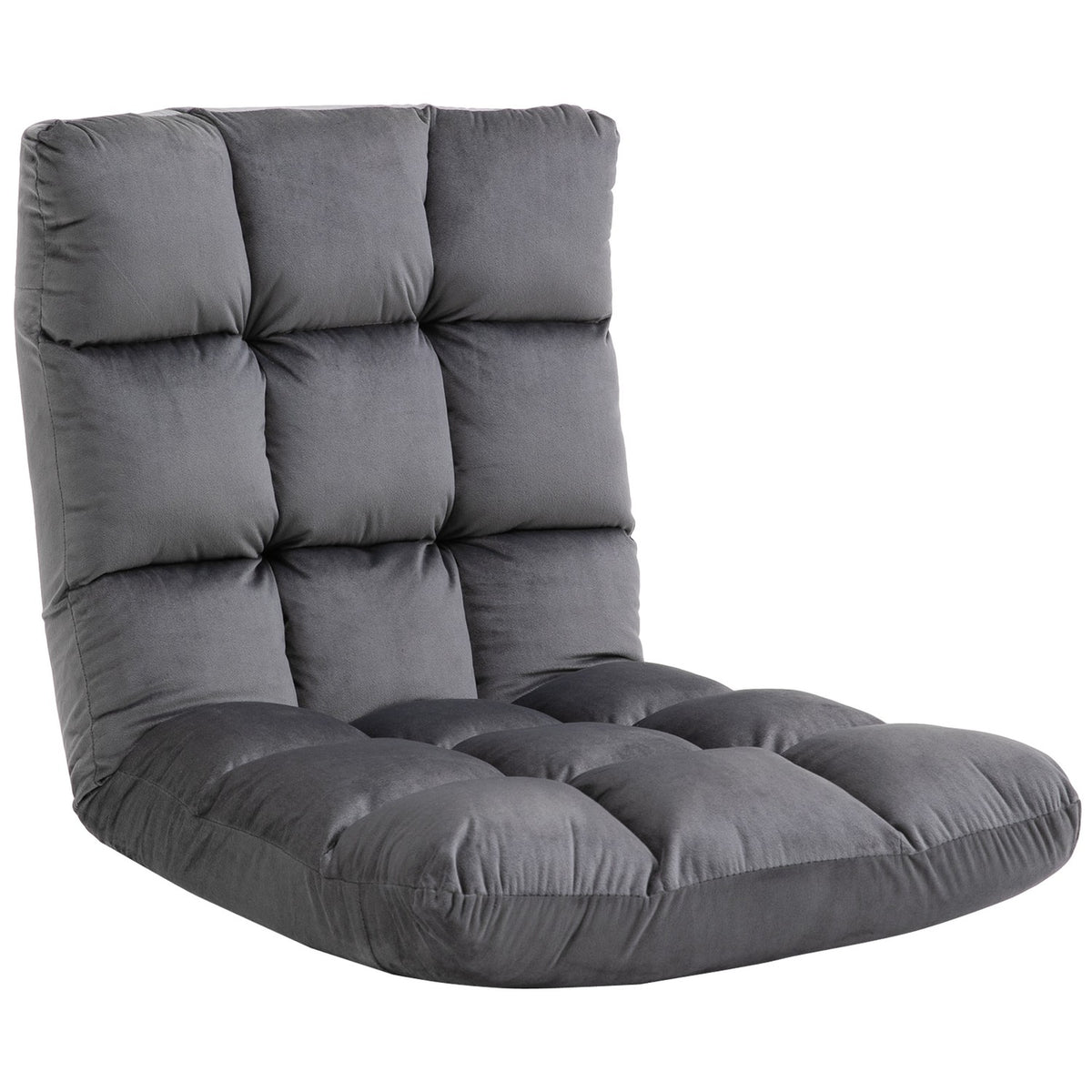 Floor chair 3-in-1 folding floor chair backrest 13 positions seat cushion gray metal foam 55x71x53.5cm