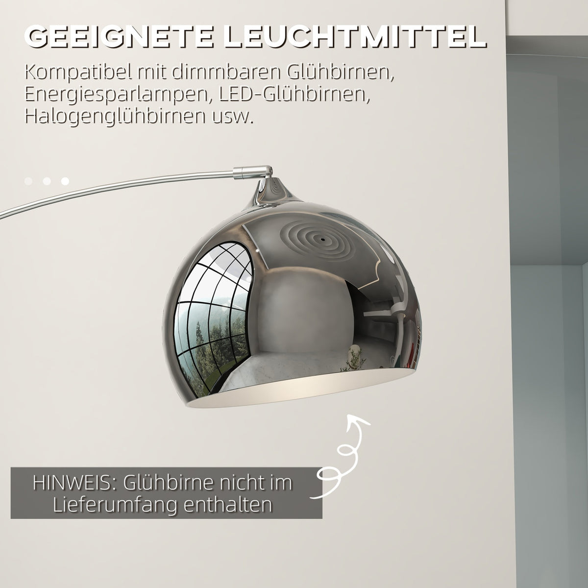 Floor lamp, 40 W, 100-115L x 30W x 170-180H cm, height adjustable, swiveling, arc lamp with bulb, E27 base, silver