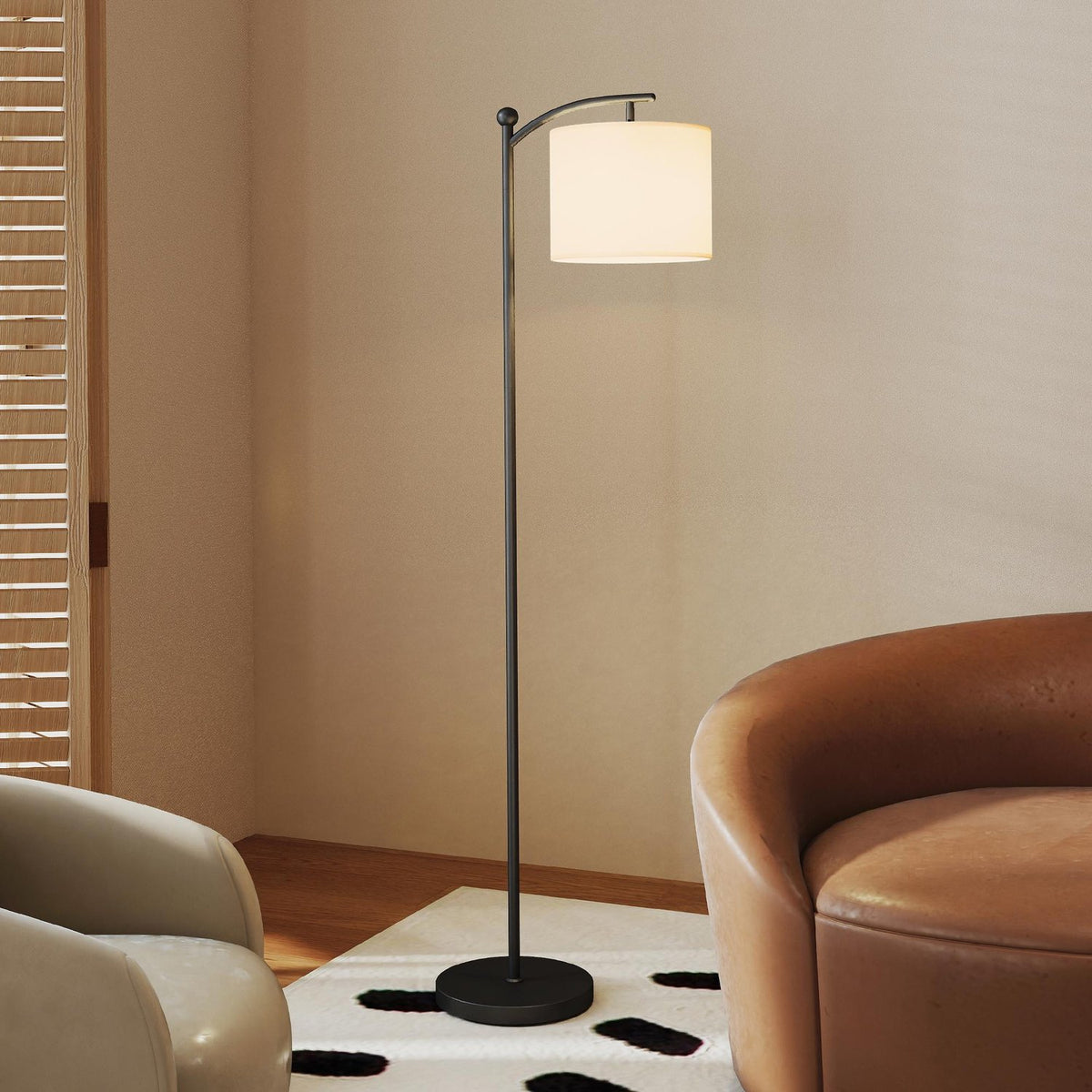 Floor lamp, adjustable light options, foot switch, remote control, metal, black