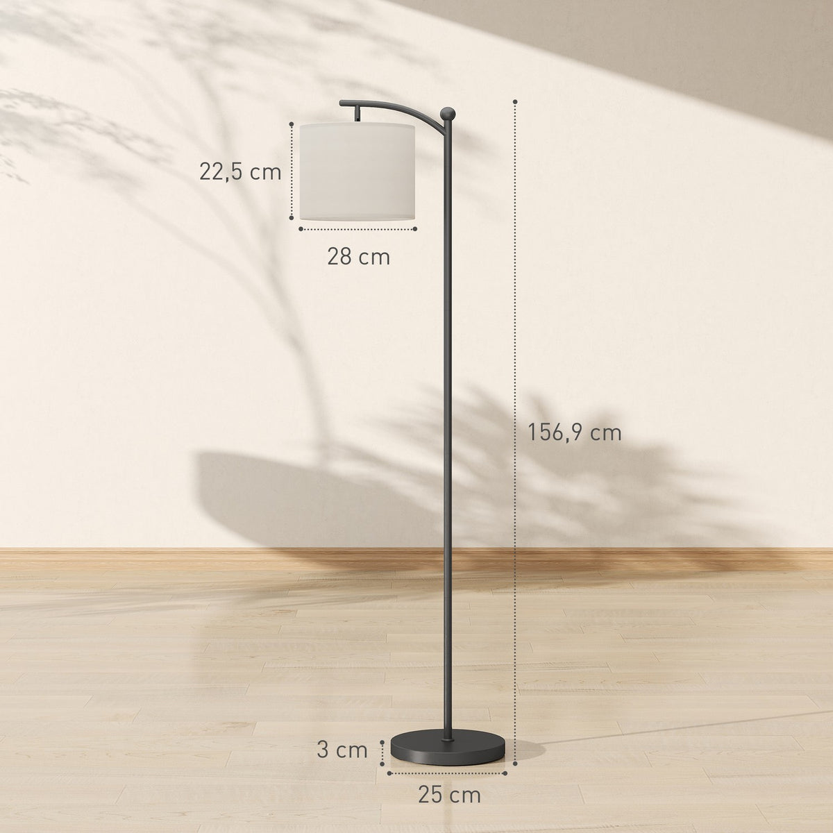 Floor lamp, adjustable light options, foot switch, remote control, metal, black