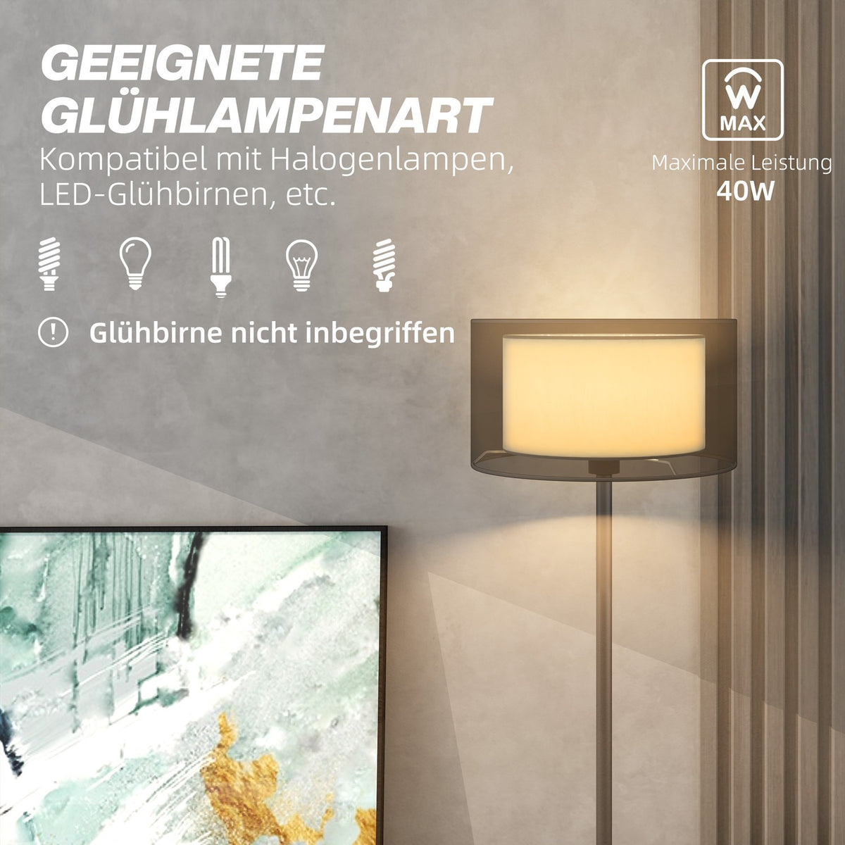 Floor lamp, floor lamp with E27 socket, two-tone fabric lampshade, floor lamp with foot switch, floor lamp for living room, bedroom, excluding bulb, black |