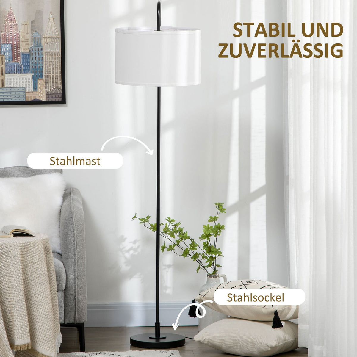 Floor lamp for the living room in modern black metal with lampshade and 180 cm cable - 64 x 38 x 163.5 cm