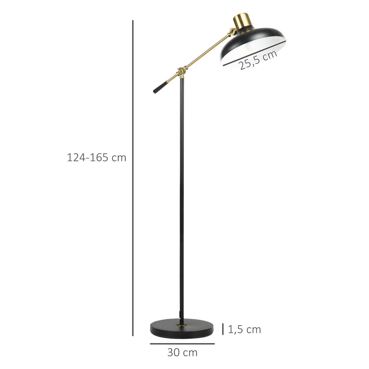 Floor lamp, height-adjustable floor lamp, 40 W swiveling floor lamp, arc lamp, reading lamp with E27 base, for living room, black