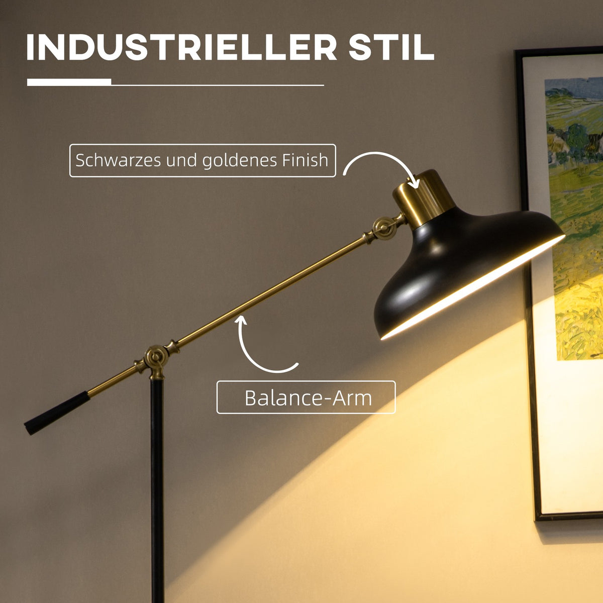 Floor lamp, height-adjustable floor lamp, 40 W swiveling floor lamp, arc lamp, reading lamp with E27 base, for living room, black