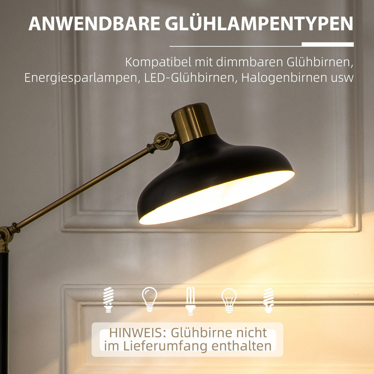 Floor lamp, height-adjustable floor lamp, 40 W swiveling floor lamp, arc lamp, reading lamp with E27 base, for living room, black