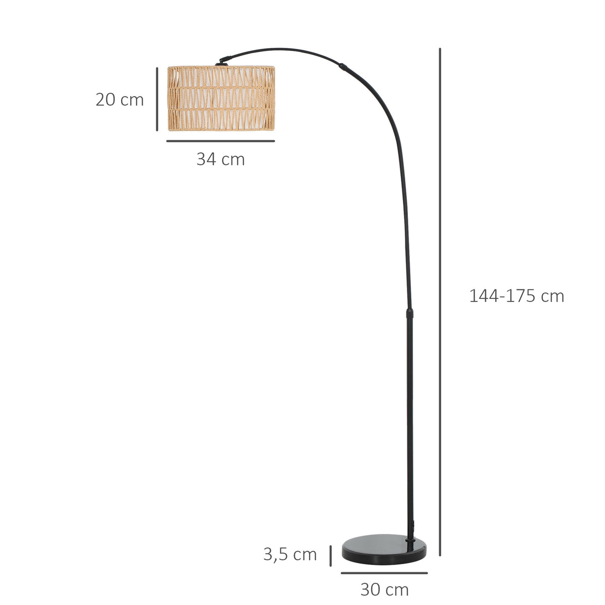 Floor lamp living room floor lamp with linen lampshade, floor lamp with E27 socket, foot switch, height adjustable arc lamp for bedroom, black, excl. light bulb |