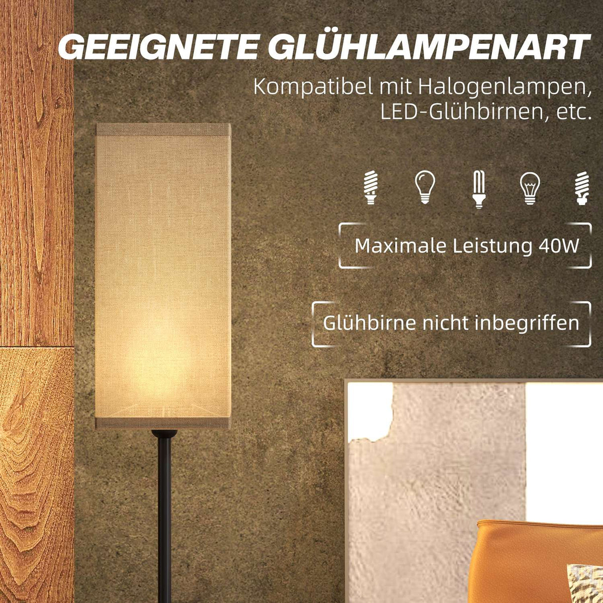 Floor lamp, modern floor lamp with foot switch, shade with linen look, floor lamp for living room, bedroom, excl. light bulb, black
