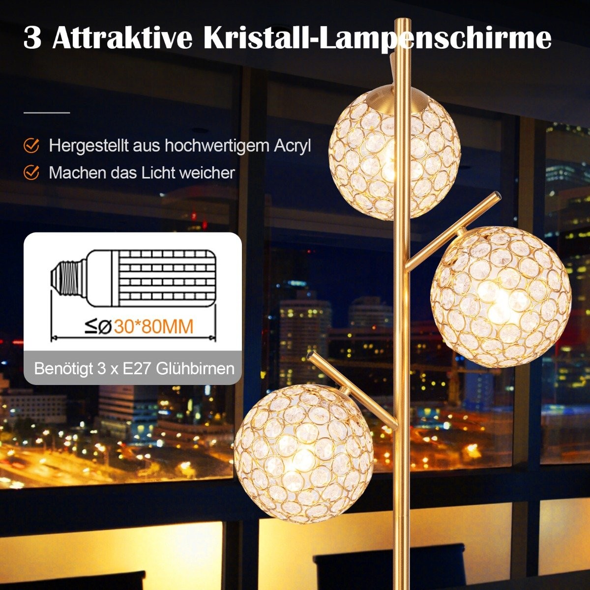 Floor lamp with 3 lampshades and foot switch freestanding floor lamp 169cm tree lamp
