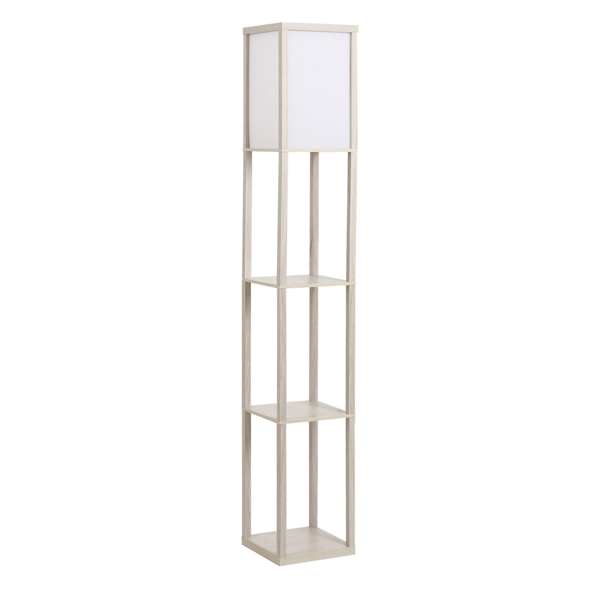 Floor lamp with 3 shelves floor lamp, interior lighting, E27, up to 40W, E1-MDF, acrylic, oak+white, 26x26x160 cm
