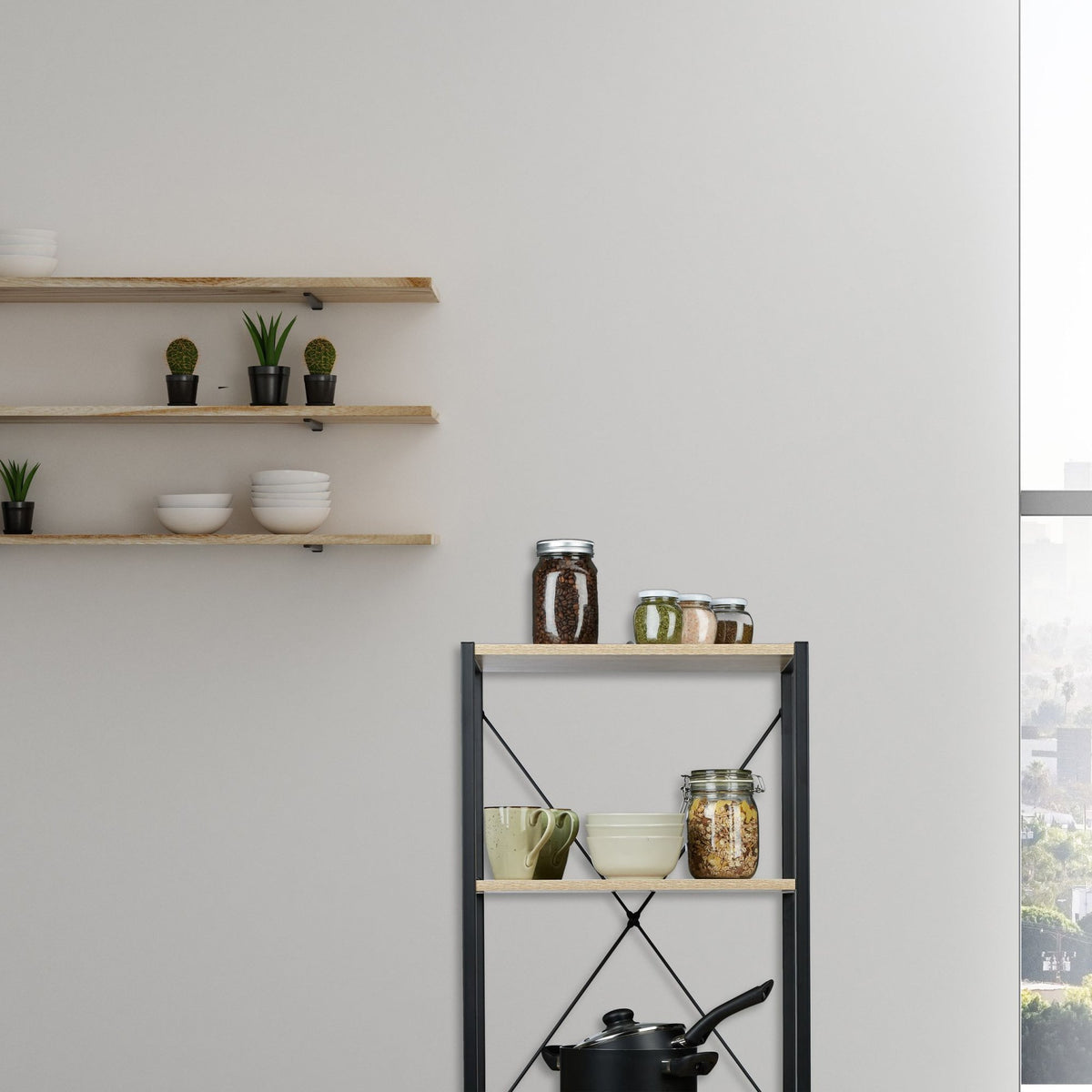 Floor shelf with 3 levels