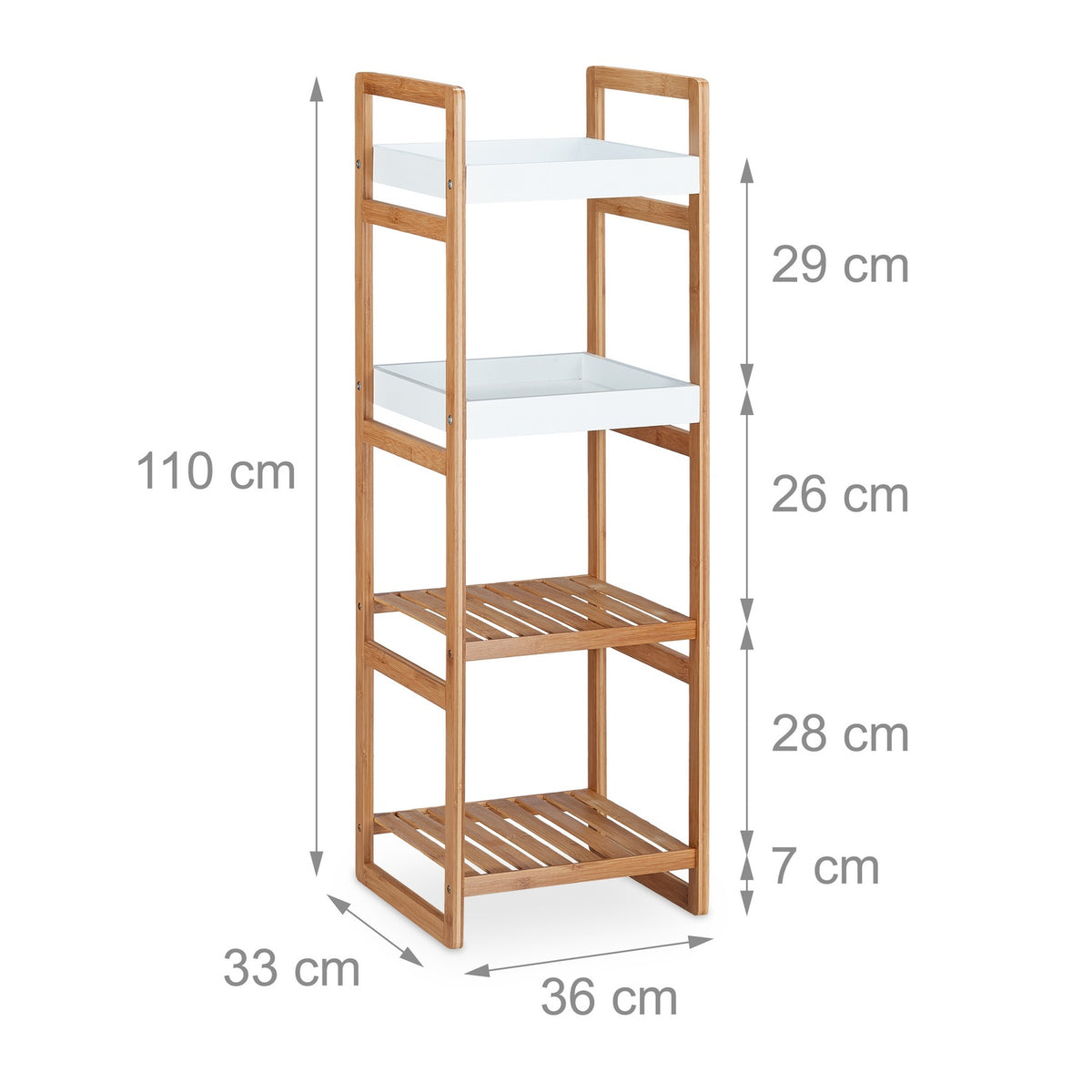 Floor shelf with 4 compartments for bathrooms