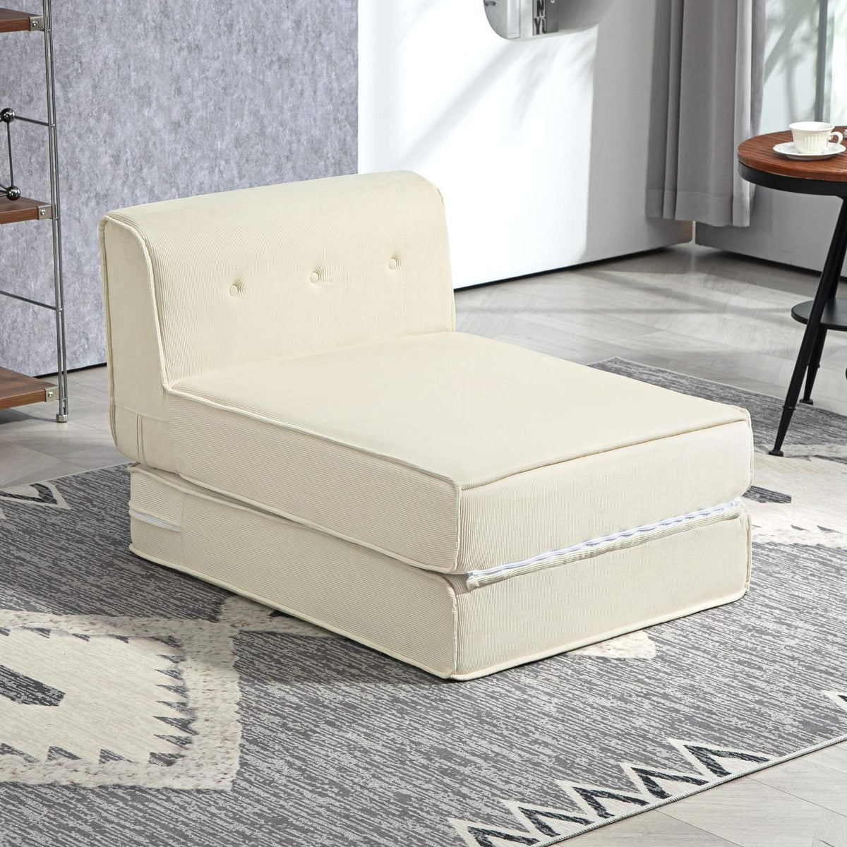 Floor sofa 2-in-1 folding sofa bed with corduroy look, upholstered sofa bed can hold up to 240 kg for living room, bedroom, cream white