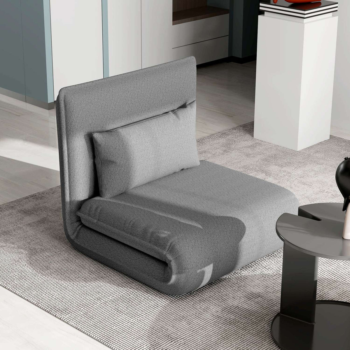 Floor sofa 3-in-1 folding sofa bed, padded sofa bed with sleeping function, load capacity up to 150 kg, for bedroom, living room, dark gray