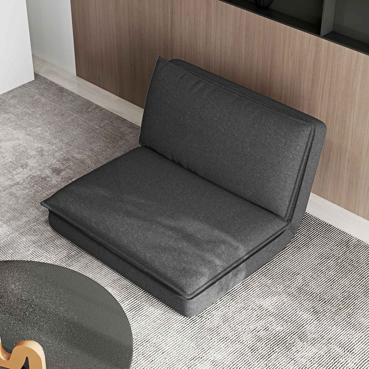 Floor sofa 4-in-1 folding sofa bed with linen look, upholstered sofa bed can hold up to 150 kg for bedroom, living room, dark gray