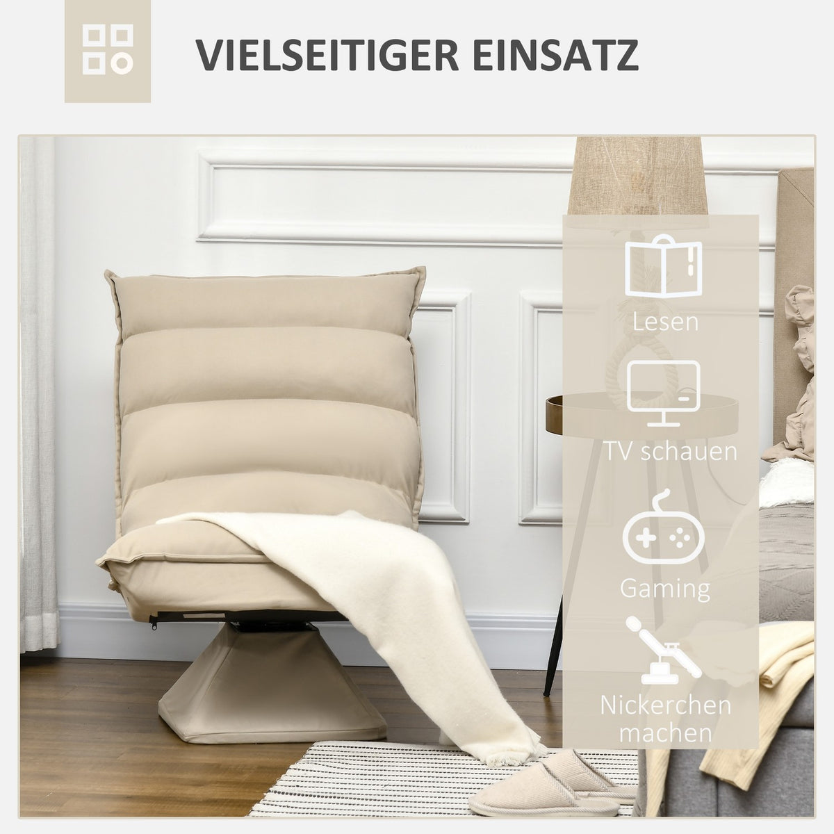 Floor sofa, floor chair with adjustable backrest, rotating meditation chair, relaxation chair for living room, office, beige, 62 x 70 x 95 cm