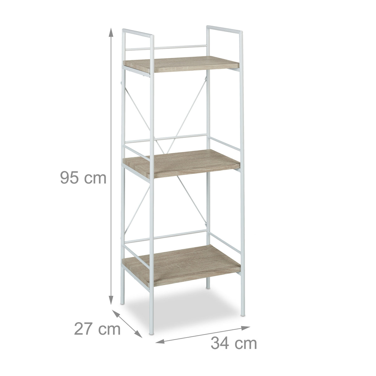 Floor-standing shelf with 3 levels