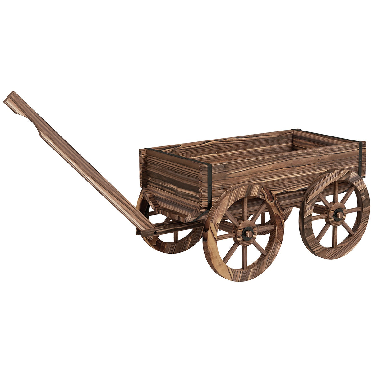 Flower Box In Wooden Trolley Design, Plant Trolley With Handle, Holds Up To 30 Kg, For Garden & Patio, Charred