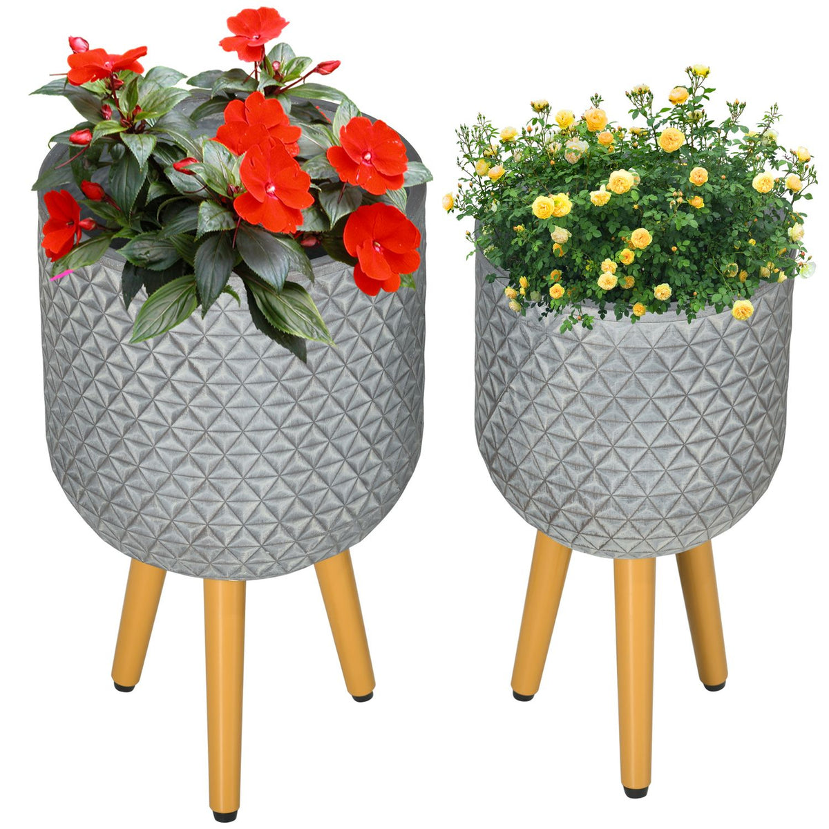 Flower Pots Set Of 2 Plant Pots With Removable Feet & Drainage Holes For Indoor & Outdoor Use Mgo Gray