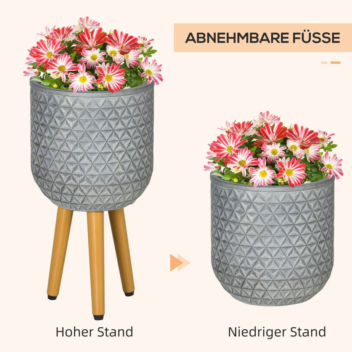 Flower Pots Set Of 2 Plant Pots With Removable Feet & Drainage Holes For Indoor & Outdoor Use Mgo Gray