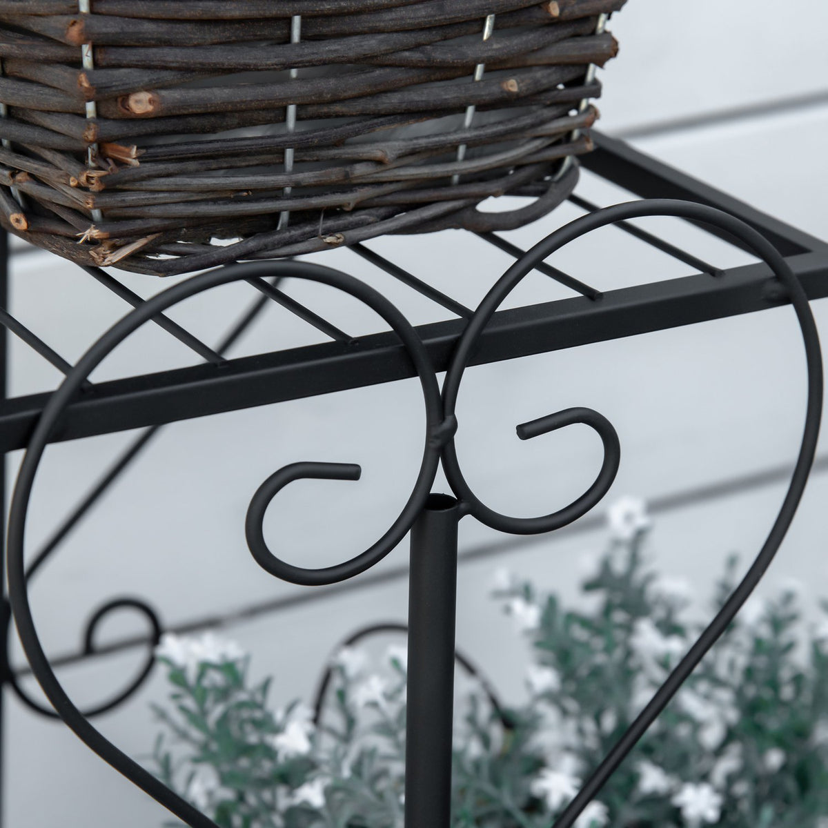 Flower Shelf Metal 4 Tier Plant Shelf For Garden & Balcony, Flower Stairs, Black, 45X24.5X80Cm