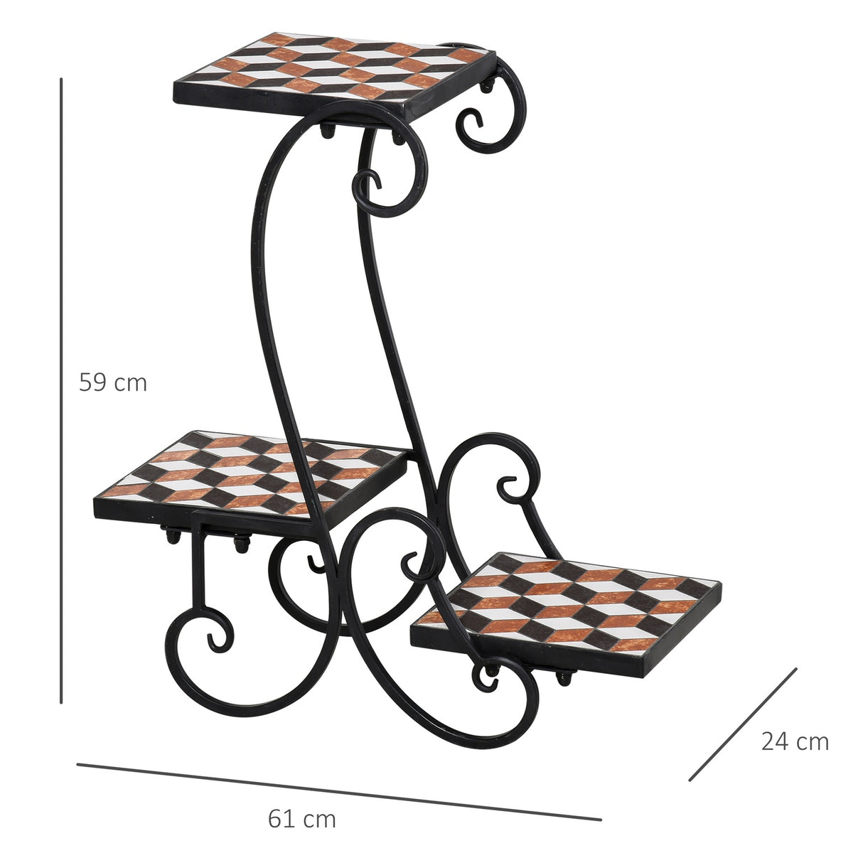 Flower Shelf Plant Stand With Mosaic Table Metal Indoor Outdoor Black