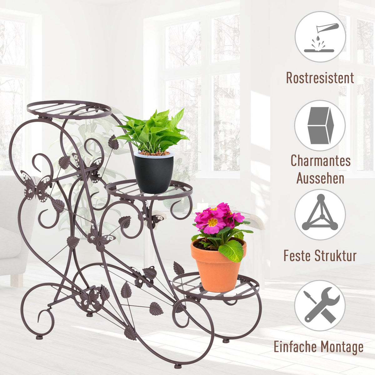 Flower Stand French Style Three Tier Plant Shelf Metal Bronze 76X27X67Cm