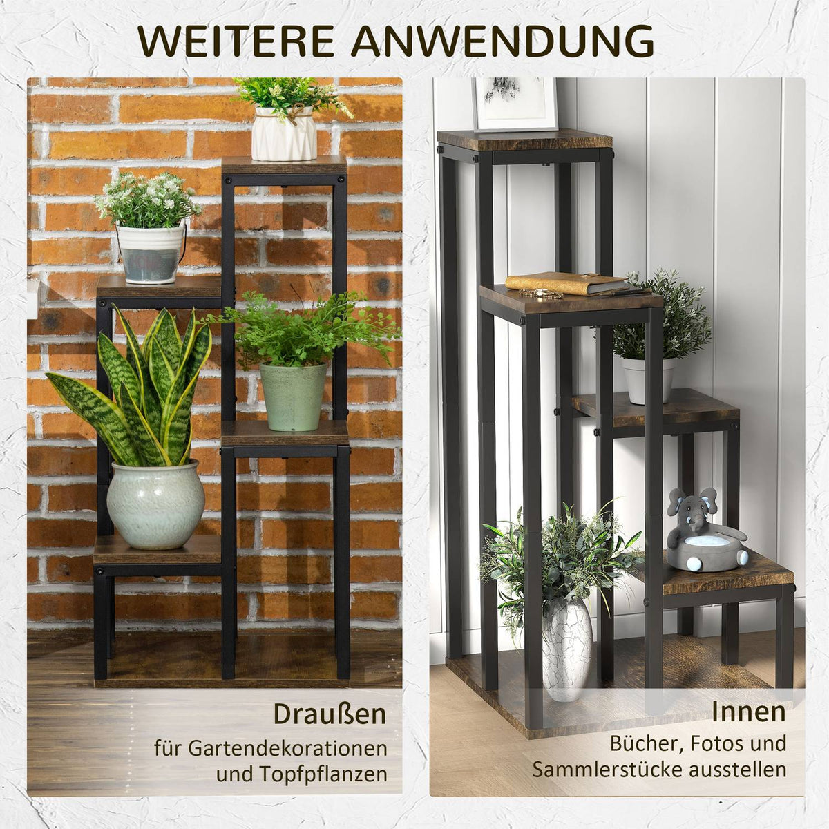 Flower Stand Plant Stand With 4 Tiers, Multifunctional Plant Shelf, Brown, 40X40X81Cm