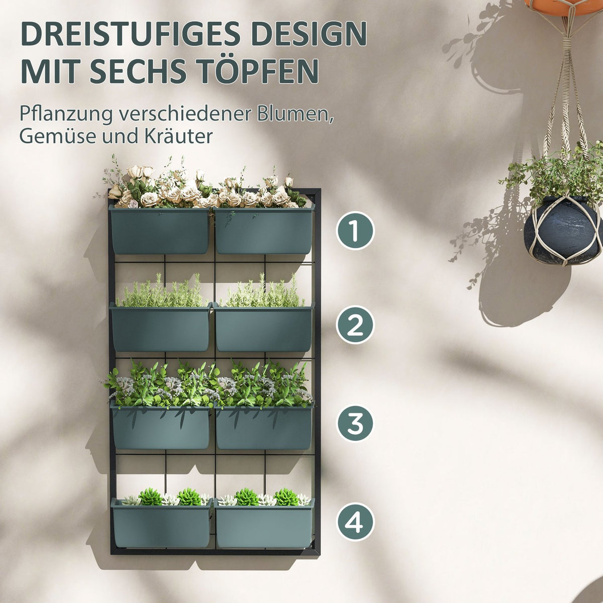 Flower Stand Plant Stand with 8 Pots Wall Mounted Plant Stairs Flower Shelf for Garden Dark Green 52.5 x 14 x 90 cm