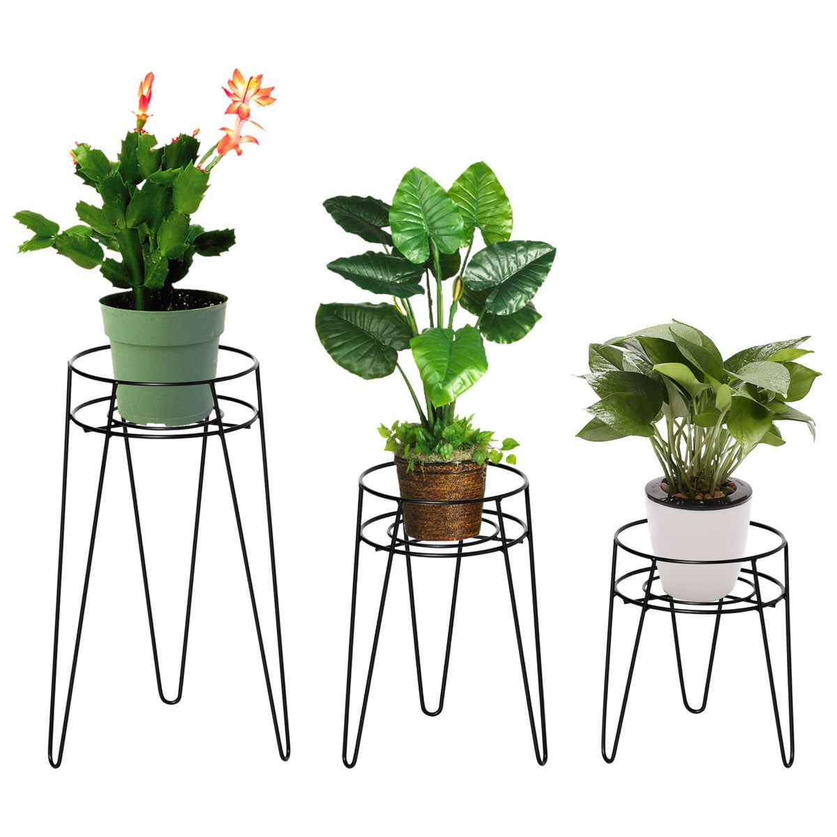 Flower Stand Set Of 3 Metal Plant Stand Set Flower Stool Flower Pot Holder Plant Stool For Flower Pot Up To Diameter 16 Cm Black
