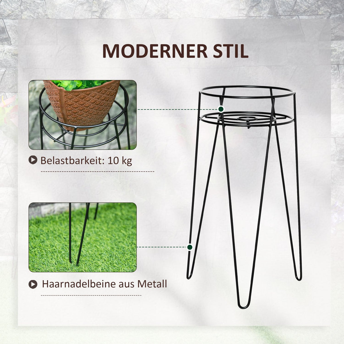 Flower Stand Set Of 3 Metal Plant Stand Set Flower Stool Flower Pot Holder Plant Stool For Flower Pot Up To Diameter 16 Cm Black