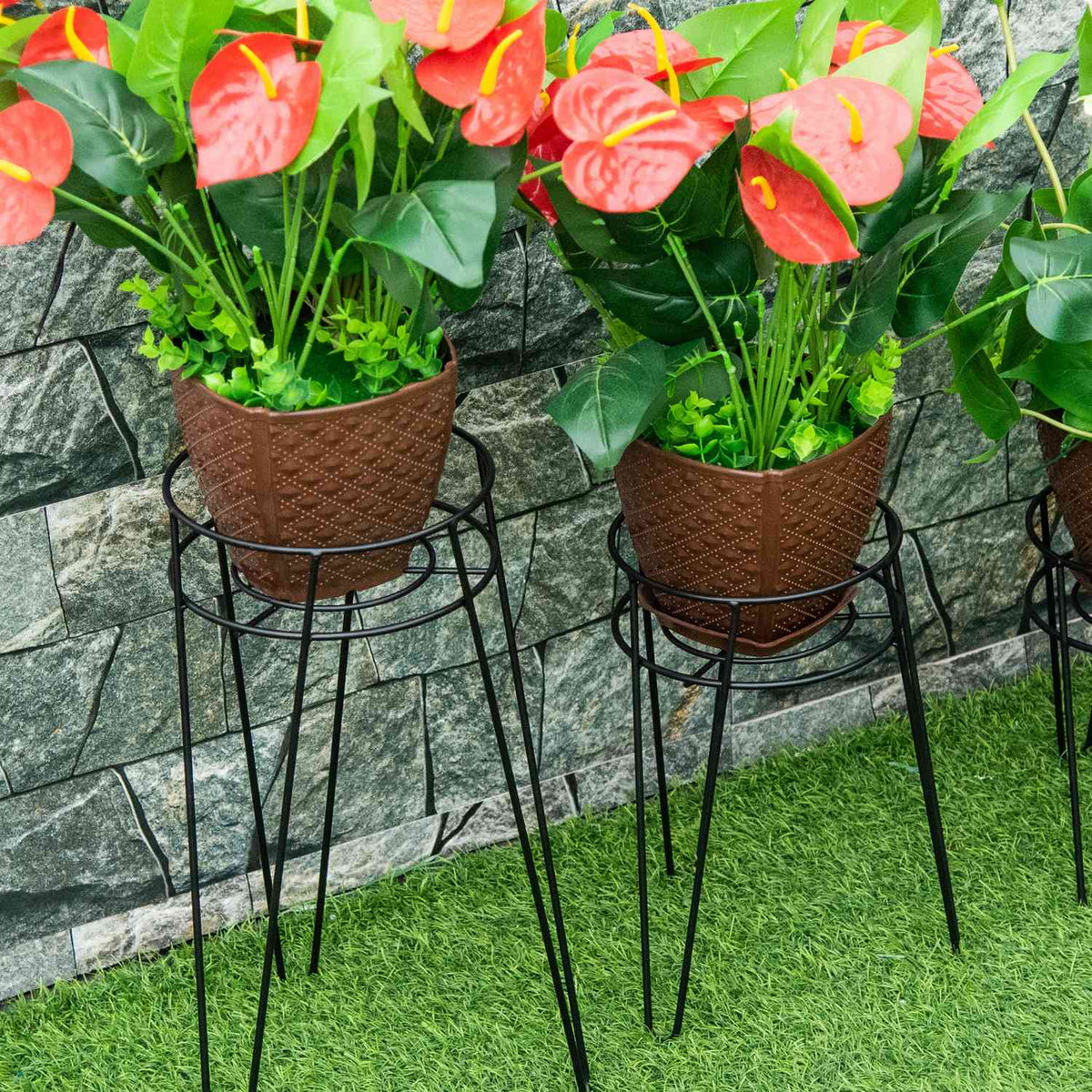 Flower Stand Set Of 3 Metal Plant Stand Set Flower Stool Flower Pot Holder Plant Stool For Flower Pot Up To Diameter 16 Cm Black