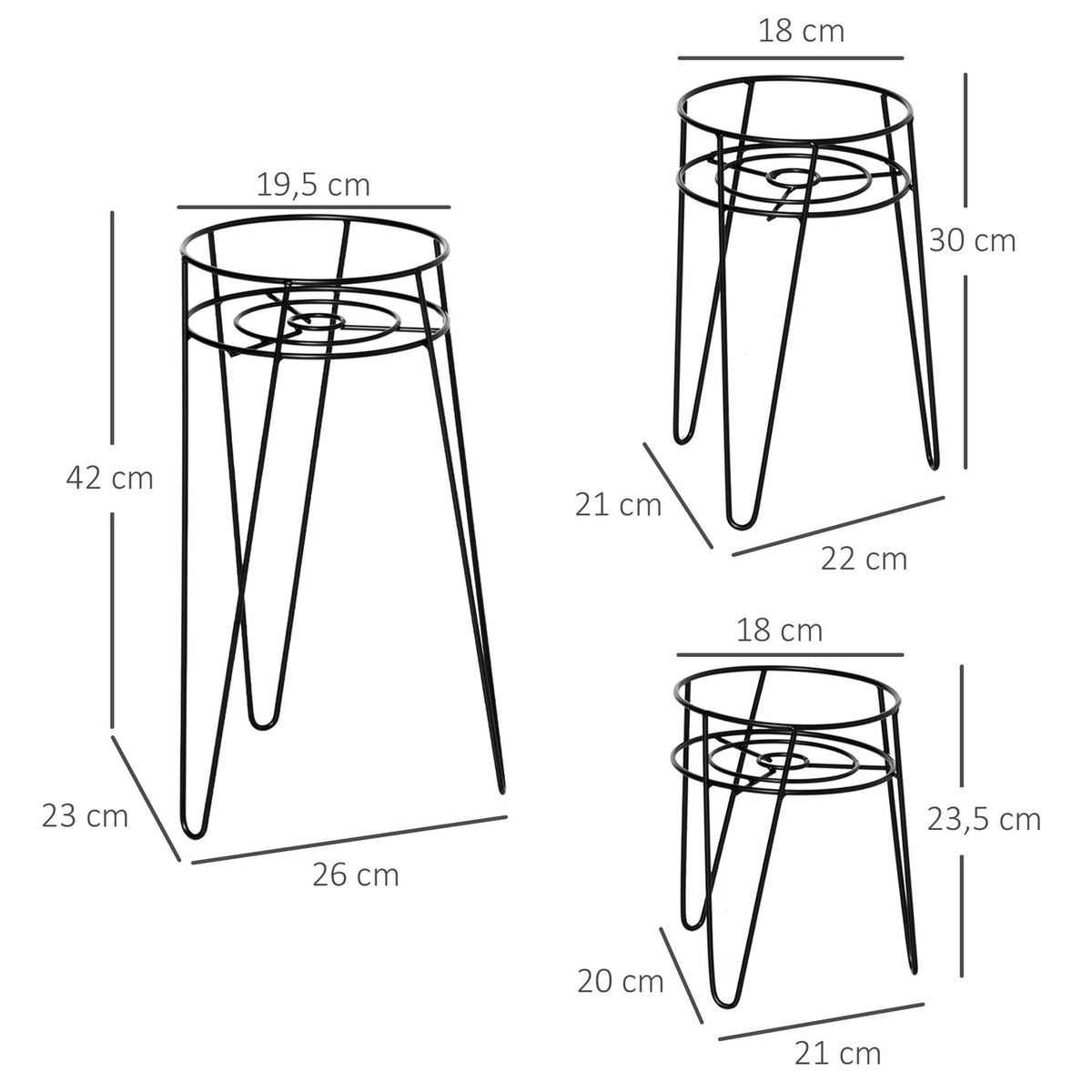 Flower Stand Set Of 3 Metal Plant Stand Set Flower Stool Flower Pot Holder Plant Stool For Flower Pot Up To Diameter 16 Cm Black
