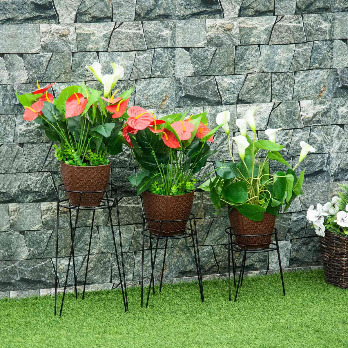Flower Stand Set Of 3 Metal Plant Stand Set Flower Stool Flower Pot Holder Plant Stool For Flower Pot Up To Diameter 16 Cm Black
