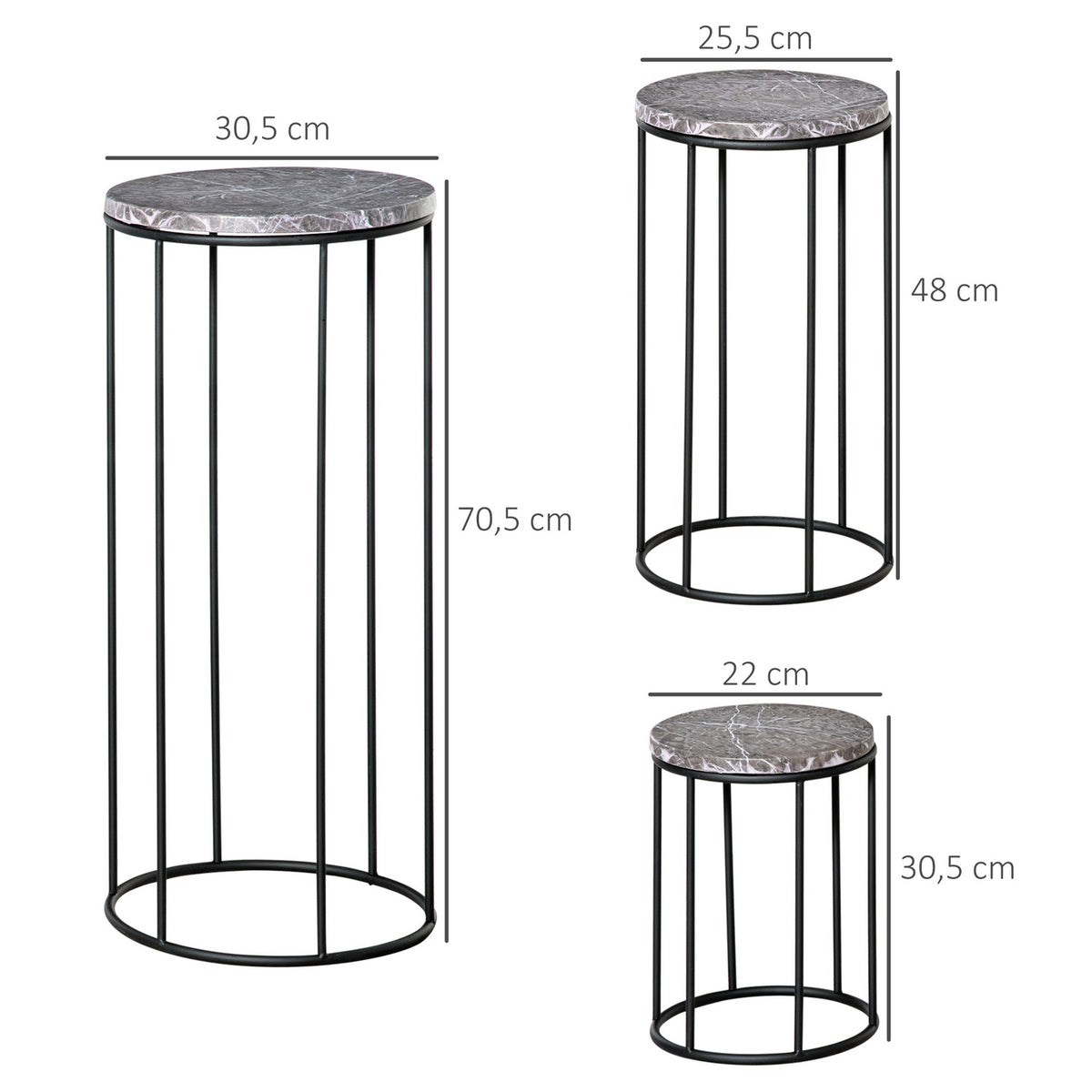 Flower Stand Set Of 3 Plant Stands In Marble Look, Stackable Flower Stools, Decorative