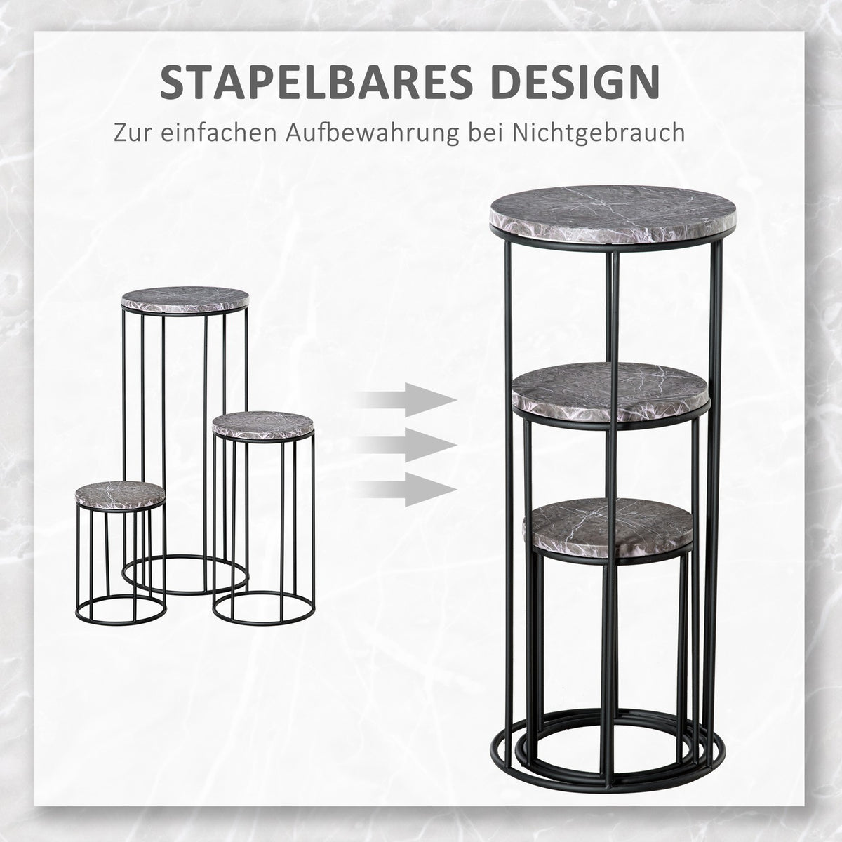 Flower Stand Set Of 3 Plant Stands In Marble Look, Stackable Flower Stools, Decorative