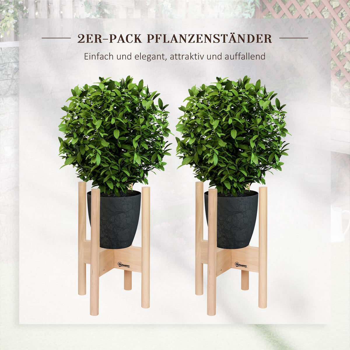 Flower Stands Set Of 2 Made Of Wood, Plant Stands With Different Heights, Flower Stools, Natural