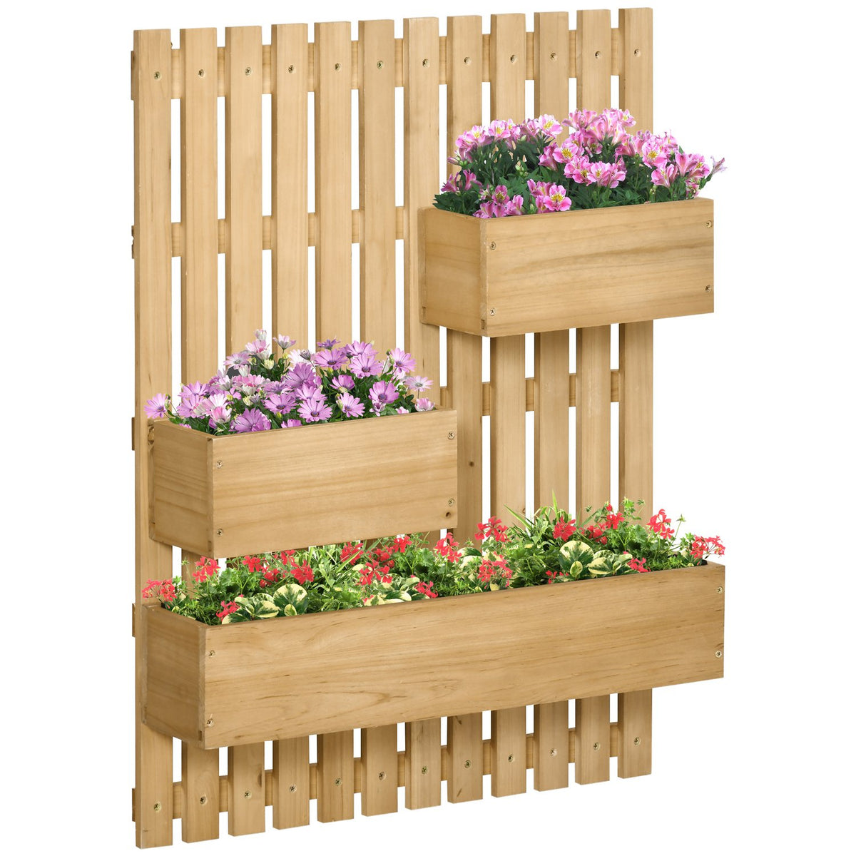 Flower box with trellis, movable raised bed made of solid wood, 60 x 16 x 80 cm, ideal for terraces and balconies, natural color |