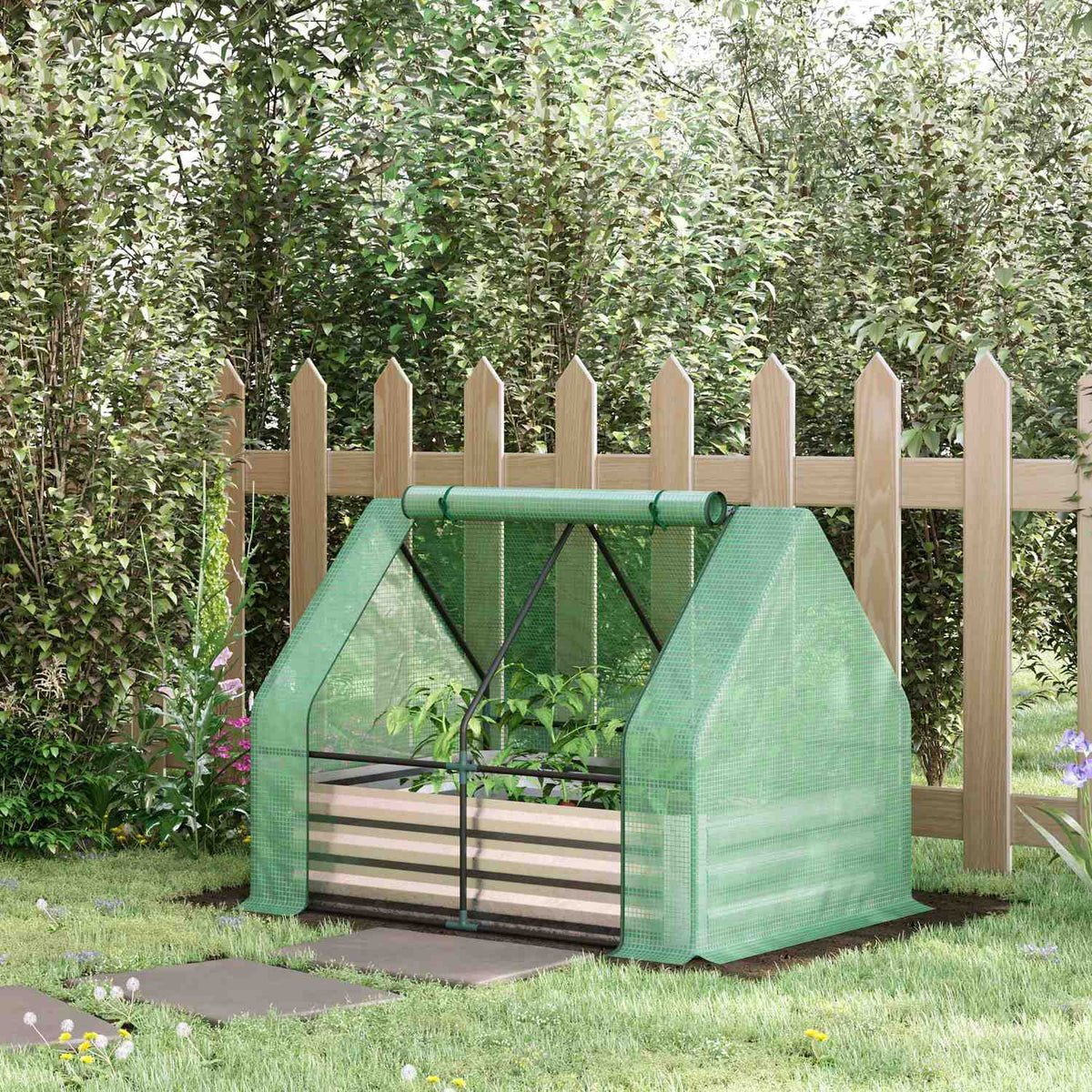 Foil Greenhouse Cold Frame With Roll-Up Door In Green, 127X95X92Cm, Ideal For Tomatoes And Plants