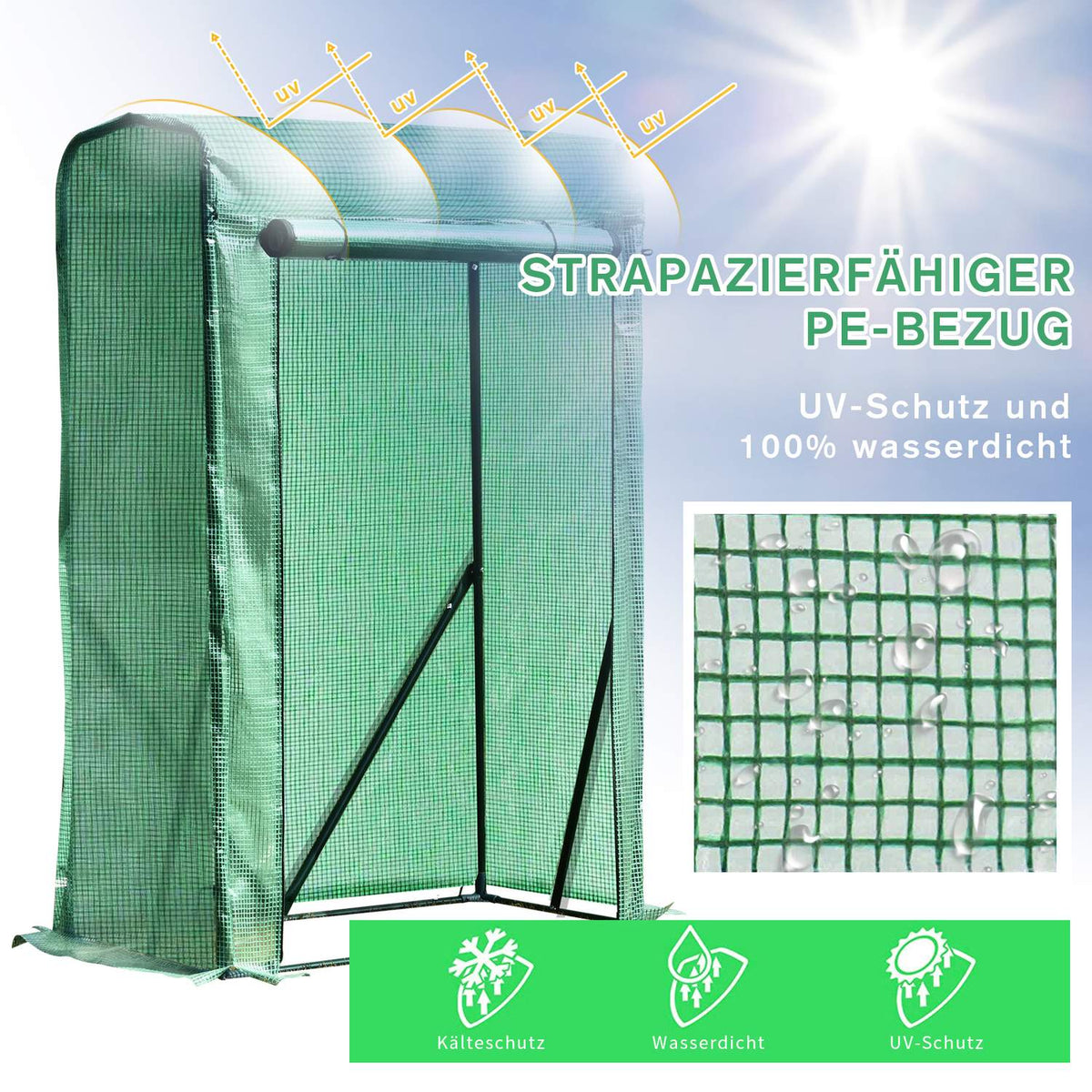 Foil Greenhouse Courtyard Balcony Mini Portable Metal Frame Warm Garden Shed Steel Pe Plastic Green 100 X 50 X 150 Cm