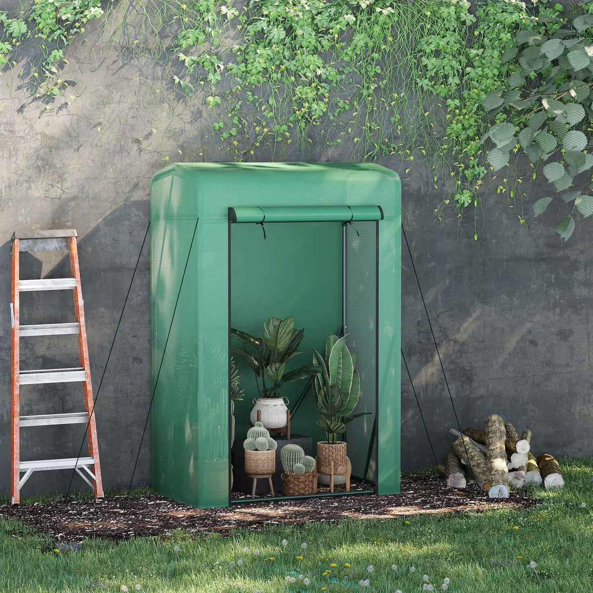Foil Greenhouse Courtyard Balcony Mini Portable Metal Frame Warm Garden Shed Steel Pe Plastic Green 100 X 50 X 150 Cm