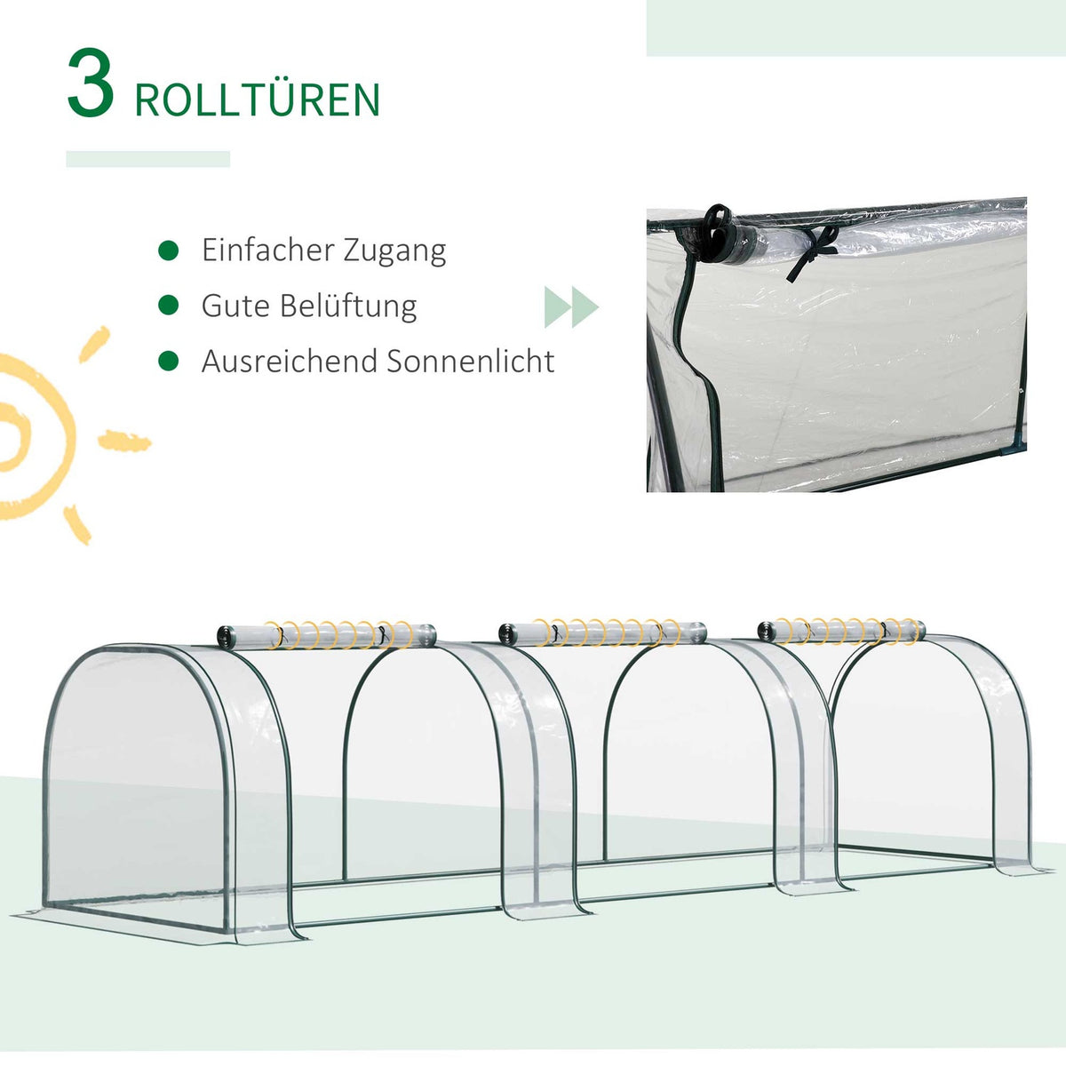Foil Greenhouse Greenhouse With Door Cold Frame Plant House Plant Raising Steel Pvc Transparent Green 350 X 100 X 80 Cm