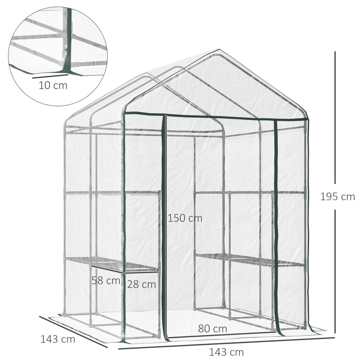 Foil Greenhouse Walk-In Garden Shed Tomato Greenhouse With 6 Shelves, Transparent Steel Pvc, For Garden