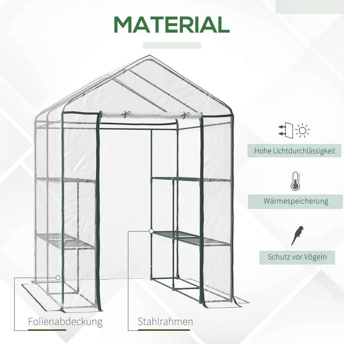 Foil Greenhouse Walk-In Garden Shed Tomato Greenhouse With 6 Shelves, Transparent Steel Pvc, For Garden