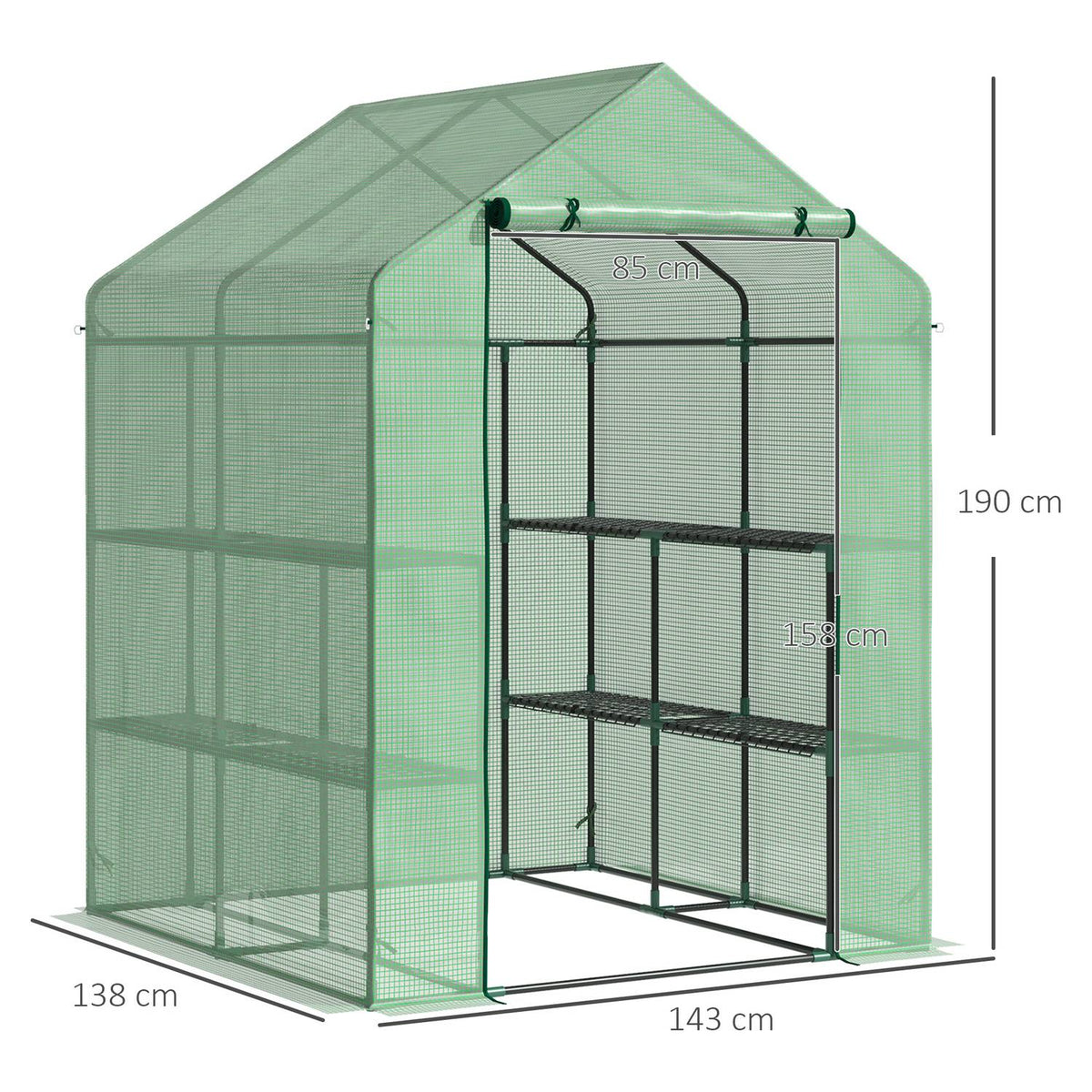 Foil Greenhouse Walk-In Greenhouse With 8 Shelf Levels, Ideal For Tomatoes, Steel & Pe Plastic, Green, With Door