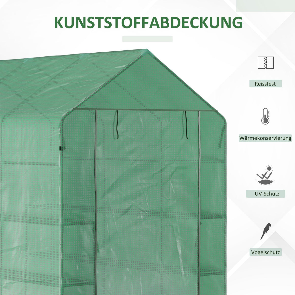 Foil Greenhouse Walk-In Greenhouse With 8 Shelves, Door, Green, 214X143X195Cm