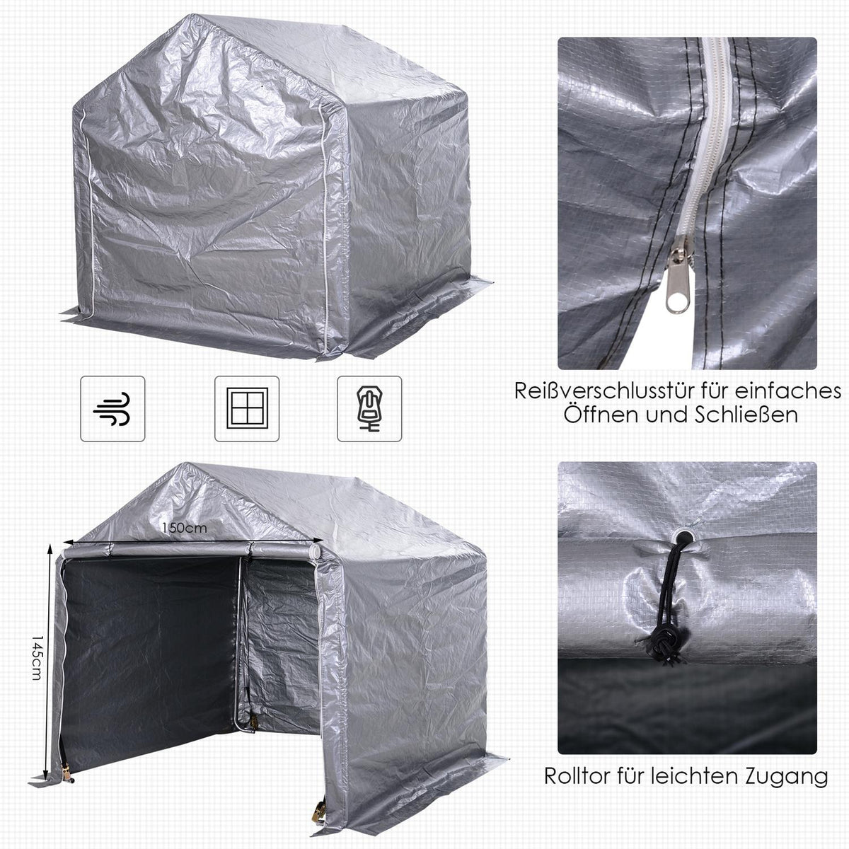 Foil Tool Shed 2X2X2M Garden Shed Foil Garage Steel Pe Gray