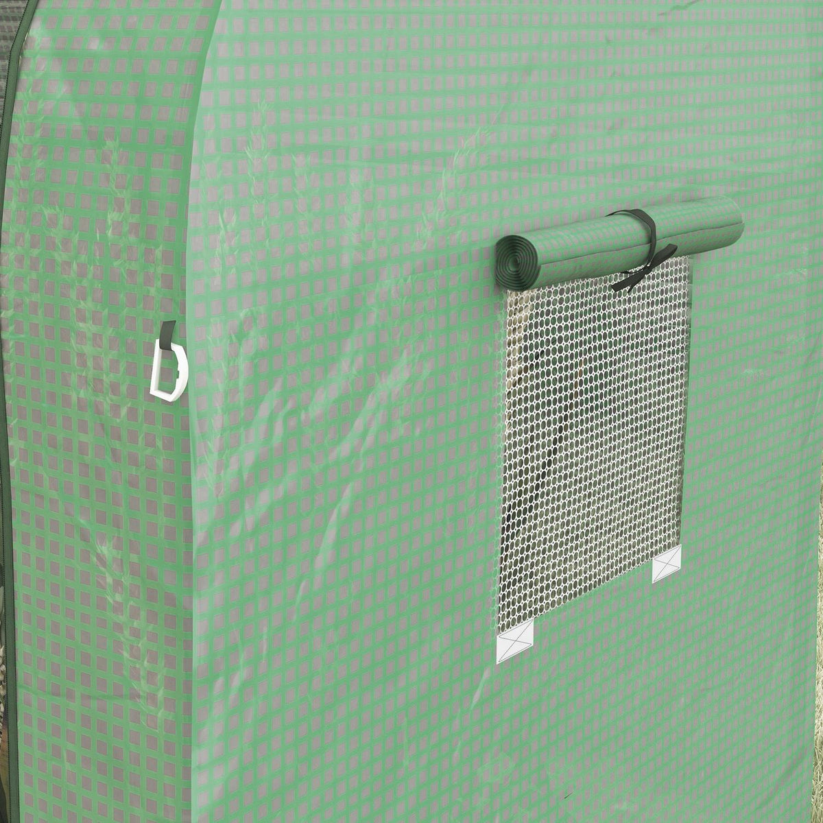 Foil greenhouse 2 roller doors windproof with side window UV protection for garden tomato house made of PE in green