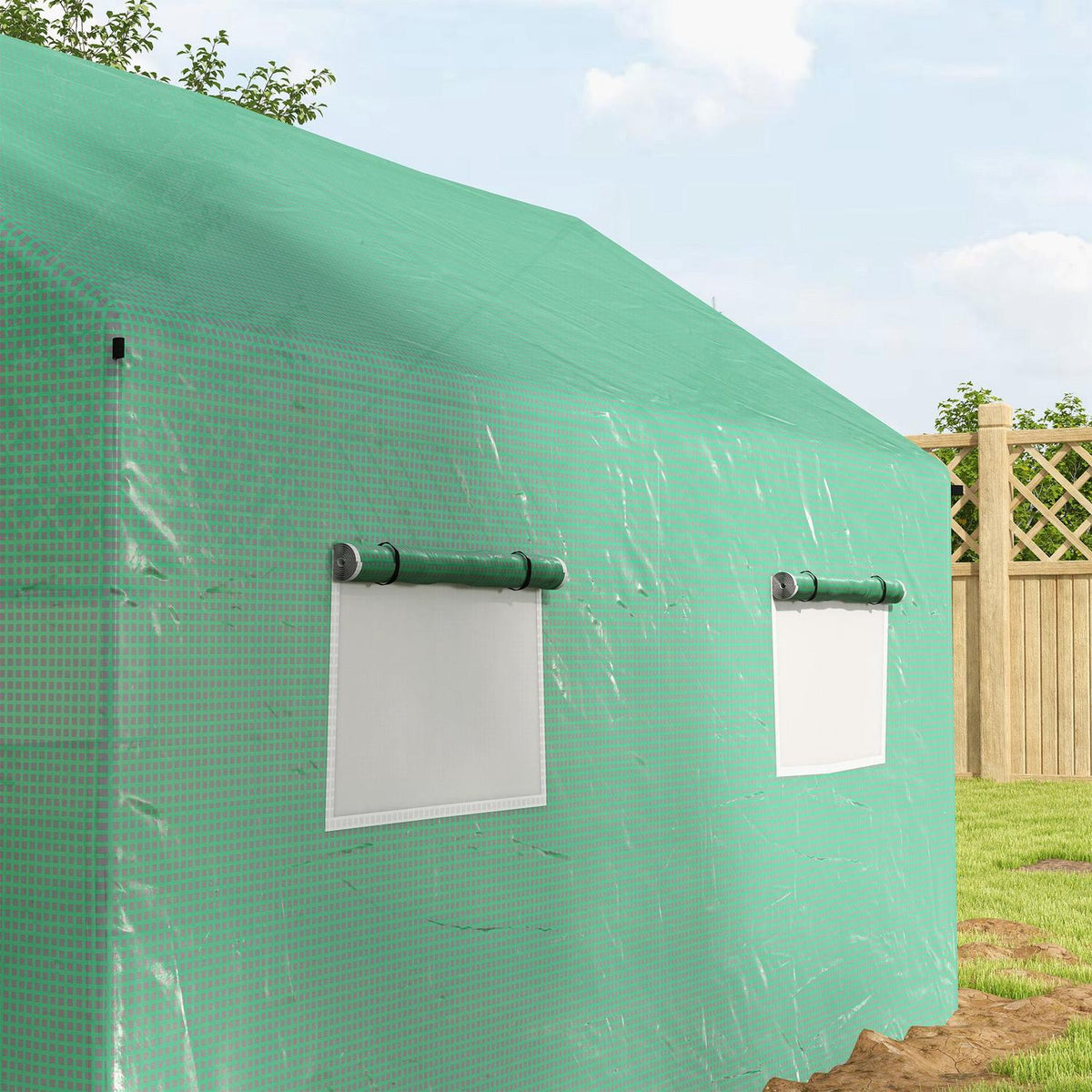 Foil greenhouse 2x3x2m windproof with roll-up window & UV protection, ideal for tomatoes, sturdy steel construction in green