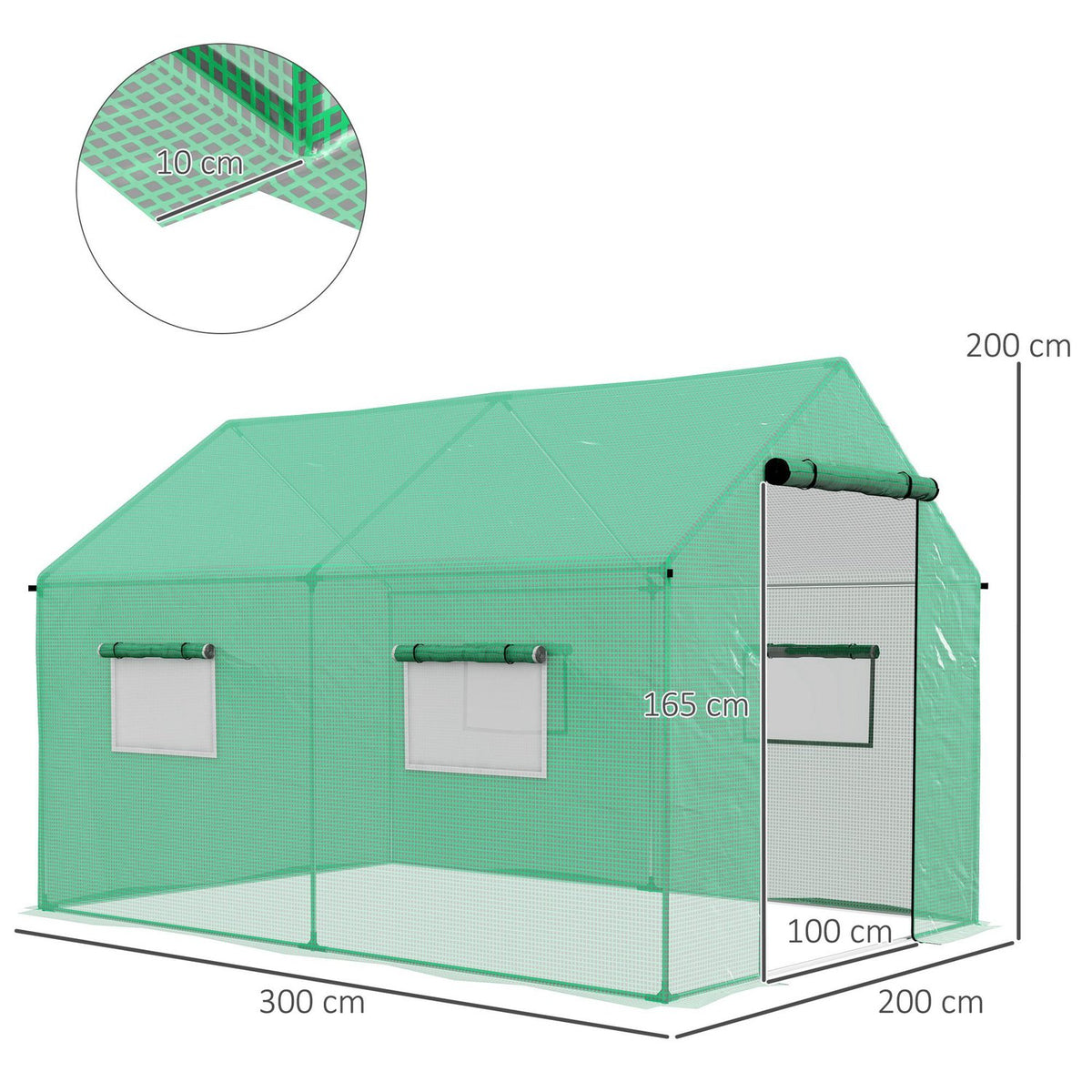 Foil greenhouse 2x3x2m windproof with roll-up window & UV protection, ideal for tomatoes, sturdy steel construction in green