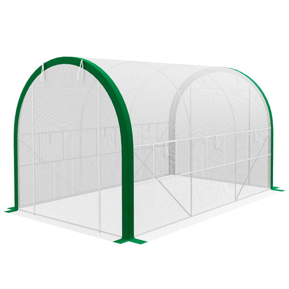 Foil greenhouse 3.58 x 2.1 x 2.1 m tunnel greenhouse with roller door for garden & balcony, galvanized steel, white